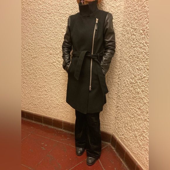 Mackage black wool / leather coat - Picture 8 of 12
